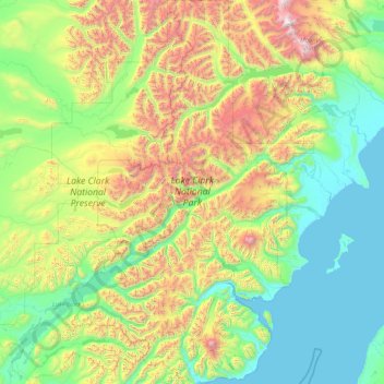 Topografische Karte Lake Clark National Park and Preserve, Höhe, Relief