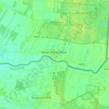 Topografische Karte Nieuw-Schoonebeek, Höhe, Relief