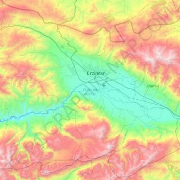 Topografische Karte Erzincan merkez, Höhe, Relief