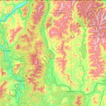Topografische Karte Pend Oreille County, Höhe, Relief