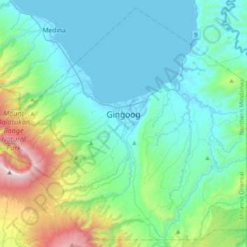 Topografische Karte Gingoog, Höhe, Relief