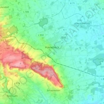 Topografische Karte Havixbeck, Höhe, Relief