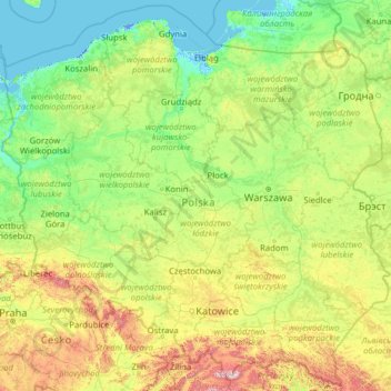 Topografische Karte Polen, Höhe, Relief