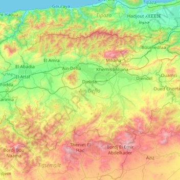 Topografische Karte Ain Defla, Höhe, Relief