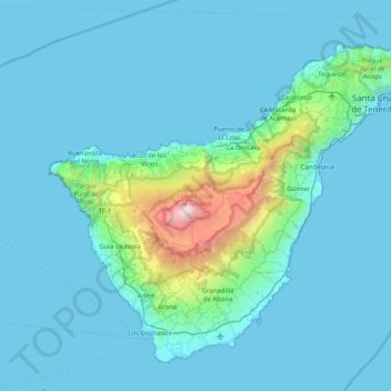Topografische Karte Teneriffa, Höhe, Relief