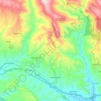 Topografische Karte Tiriolo, Höhe, Relief