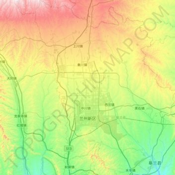 Topografische Karte Lanzhou New Area, Höhe, Relief