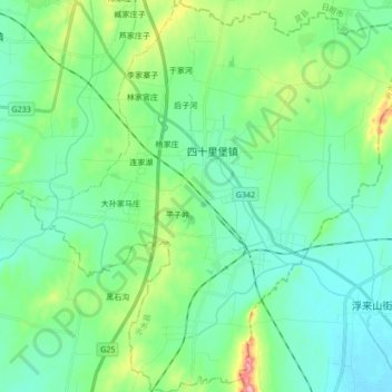 Topografische Karte 四十里堡镇, Höhe, Relief
