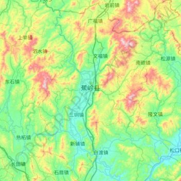 Topografische Karte Jiaoling County, Höhe, Relief