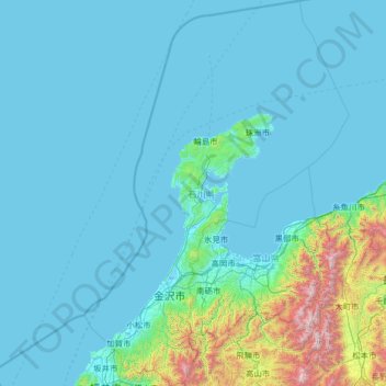 Topografische Karte Präfektur Ishikawa, Höhe, Relief