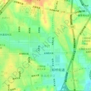 Topografische Karte 上罗村, Höhe, Relief