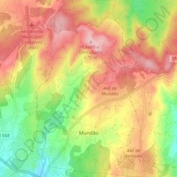 Topografische Karte Mundão, Höhe, Relief