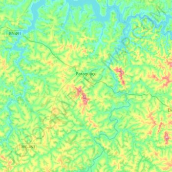 Topografische Karte Paraguaçu, Höhe, Relief