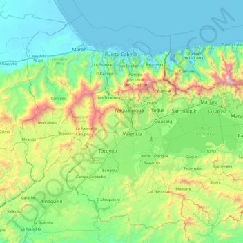 Topografische Karte Estado Carabobo, Höhe, Relief