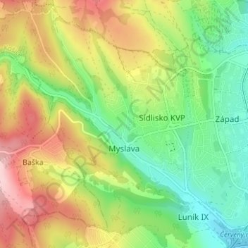 Topografische Karte Myslava, Höhe, Relief