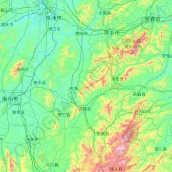 Topografische Karte Zhuzhou, Höhe, Relief