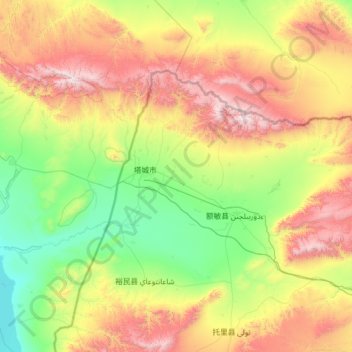 Topografische Karte Tacheng City, Höhe, Relief