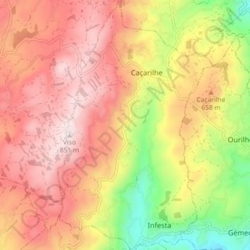 Topografische Karte Caçarilhe e Infesta, Höhe, Relief