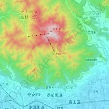 Topografische Karte 泰前街道, Höhe, Relief
