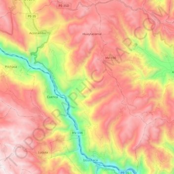 Topografische Karte Acostambo, Höhe, Relief