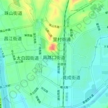 Topografische Karte Zhoulukou Subdistrict, Höhe, Relief