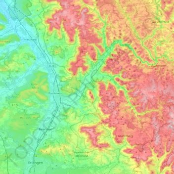 Topografische Karte Landkreis Forchheim, Höhe, Relief