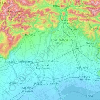 Topografische Karte Tagliamento, Höhe, Relief