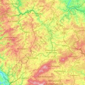 Topografische Karte Landkreis Hof, Höhe, Relief