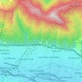Topografische Karte Municipio Chacao, Höhe, Relief