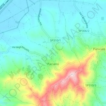 Topografische Karte Paciano, Höhe, Relief