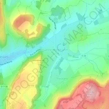 Topografische Karte Huanne-Montmartin, Höhe, Relief