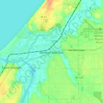 Topografische Karte Benton Harbor, Höhe, Relief