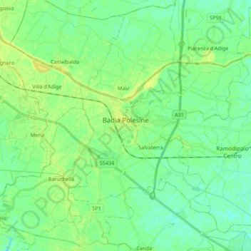 Topografische Karte Badia Polesine, Höhe, Relief