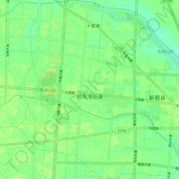 Topografische Karte 月亮湾街道, Höhe, Relief