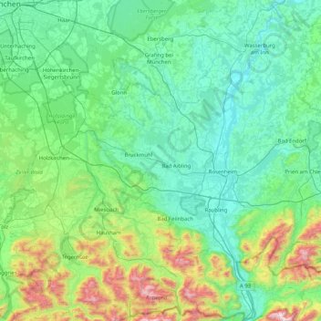 Topografische Karte Landkreis Rosenheim, Höhe, Relief