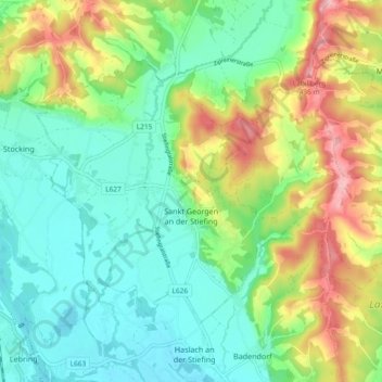 Topografische Karte Sankt Georgen an der Stiefing, Höhe, Relief