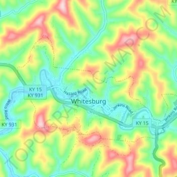 Topografische Karte Whitesburg, Höhe, Relief