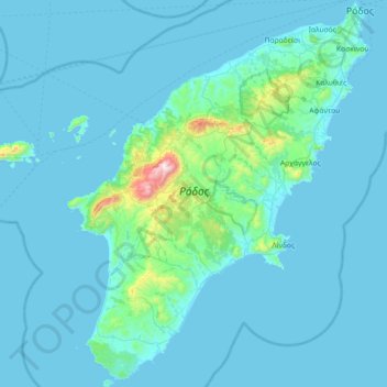 Topografische Karte Rhodos, Höhe, Relief