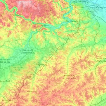 Topografische Karte Landkreis Kelheim, Höhe, Relief