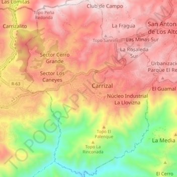 Topografische Karte Parroquia Carrizal, Höhe, Relief