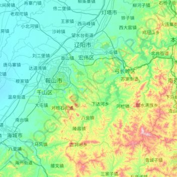 Topografische Karte 辽阳县, Höhe, Relief