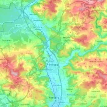 Topografische Karte Pfreimd, Höhe, Relief