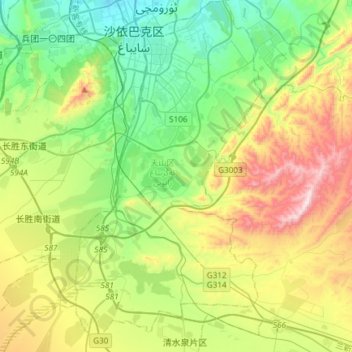 Topografische Karte Tianshan District, Höhe, Relief