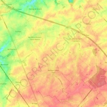 Topografische Karte Walhain, Höhe, Relief