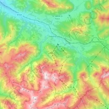 Topografische Karte Fieberbrunn, Höhe, Relief