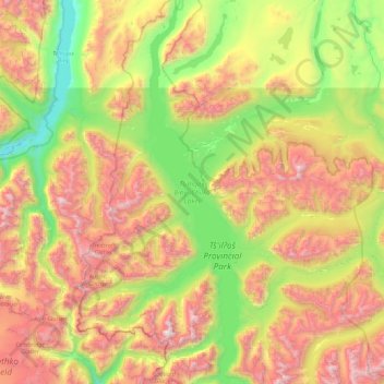 Topografische Karte Tŝilhqox Biny (Chilko Lake), Höhe, Relief