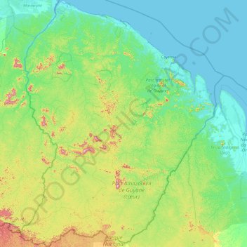 Topografische Karte Guyane, Höhe, Relief