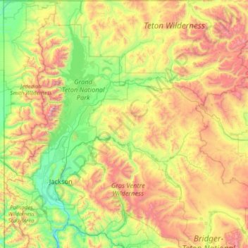 Topografische Karte Jackson Hole, Höhe, Relief