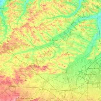 Topografische Karte Landkreis Dachau, Höhe, Relief