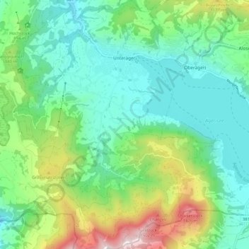 Topografische Karte Unterägeri, Höhe, Relief